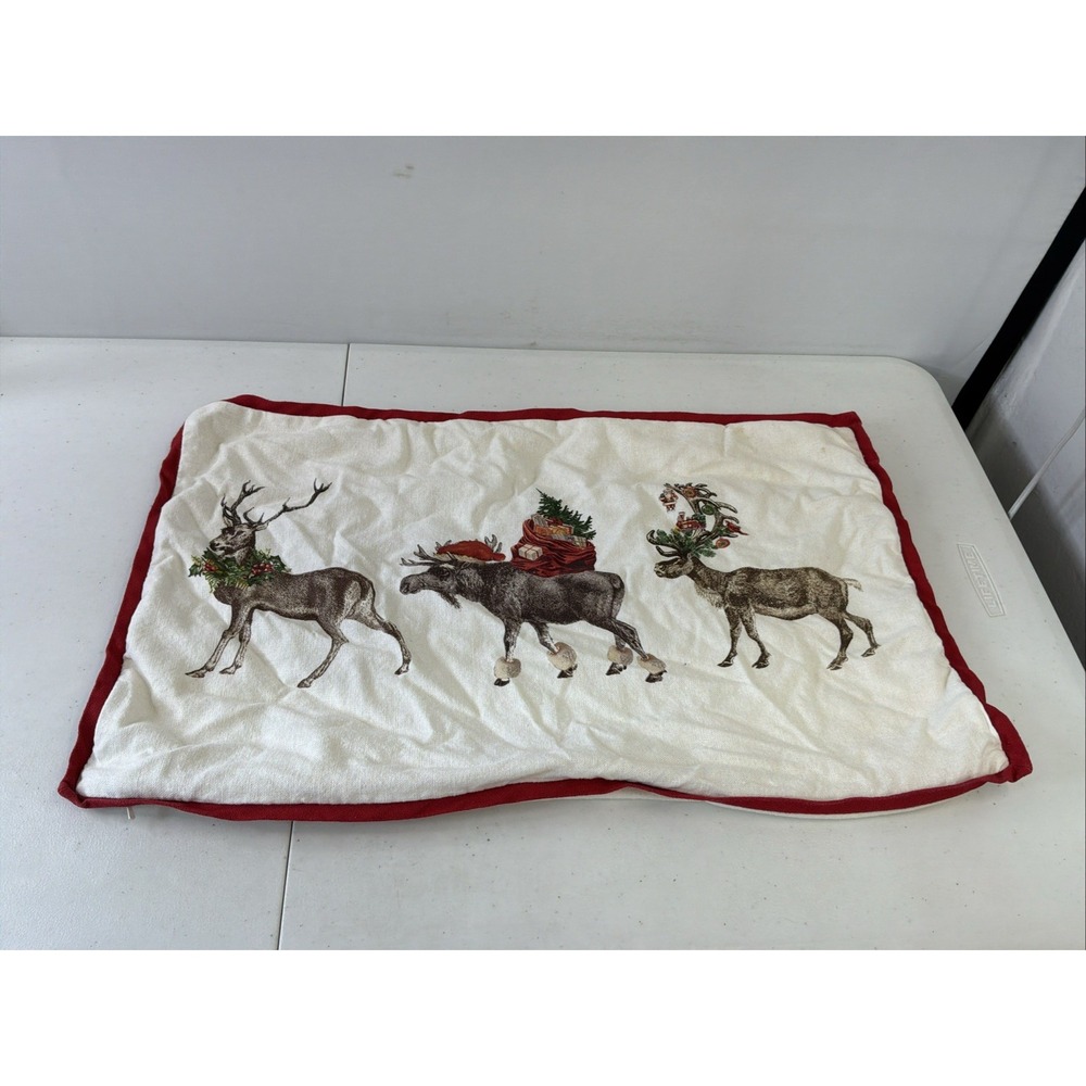 Pottery Barn Reindeer Moose Lumbar pillow cover 16x26" Christmas Linen Blnd